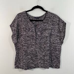 American Eagle Women Grey Marled Knit Cap Sleeve Oversized Blouse Size M